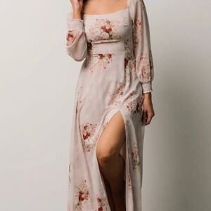 Baltic Born Sheer Floral Maxi Dress Romantic Cottagecore‎ Smocked Bodice